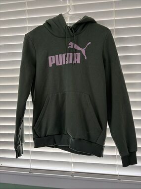 Puma Forest Green Hoodie with Lilac Logo